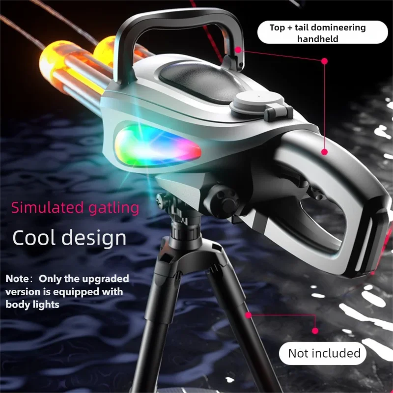Automatic Gatling Water Gun Toy LED Double Rotating Gun Barrel Spray Large Capacity Water Pistol Blaster Pool Toy for Kids Adult