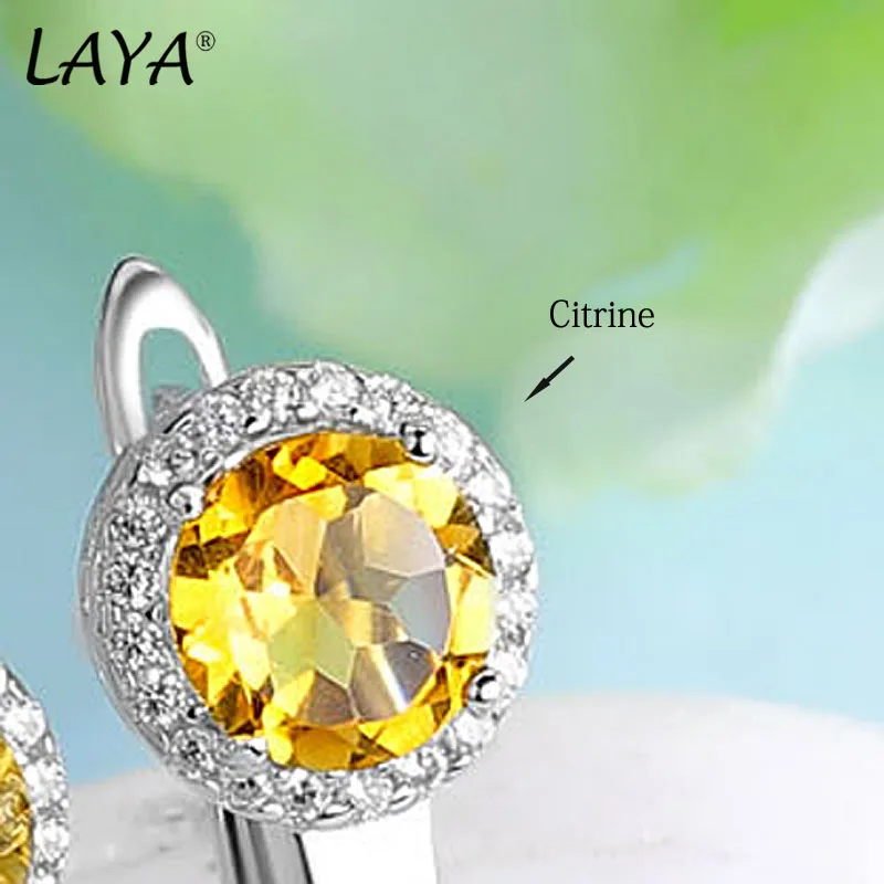 LAYA 100% 925 Sterling Silver Millennium Cut Vintage Gemstone Natural Citrine Earrings For Women Wedding Engagement Fine Jewelry