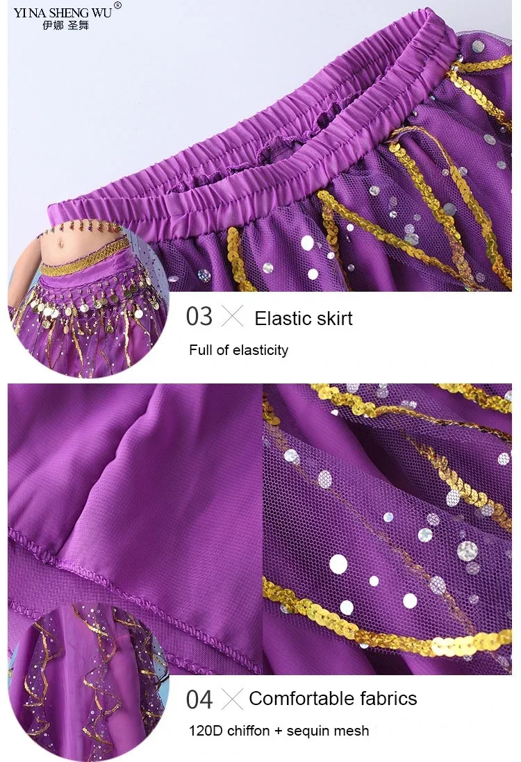 Indisches orientalisches ägyptisches Bauchtanz-Kostümset für Mädchen, 6 Farben, Bühnenoutfit für Kinder, Bauchtanzkleidung – Detail 5