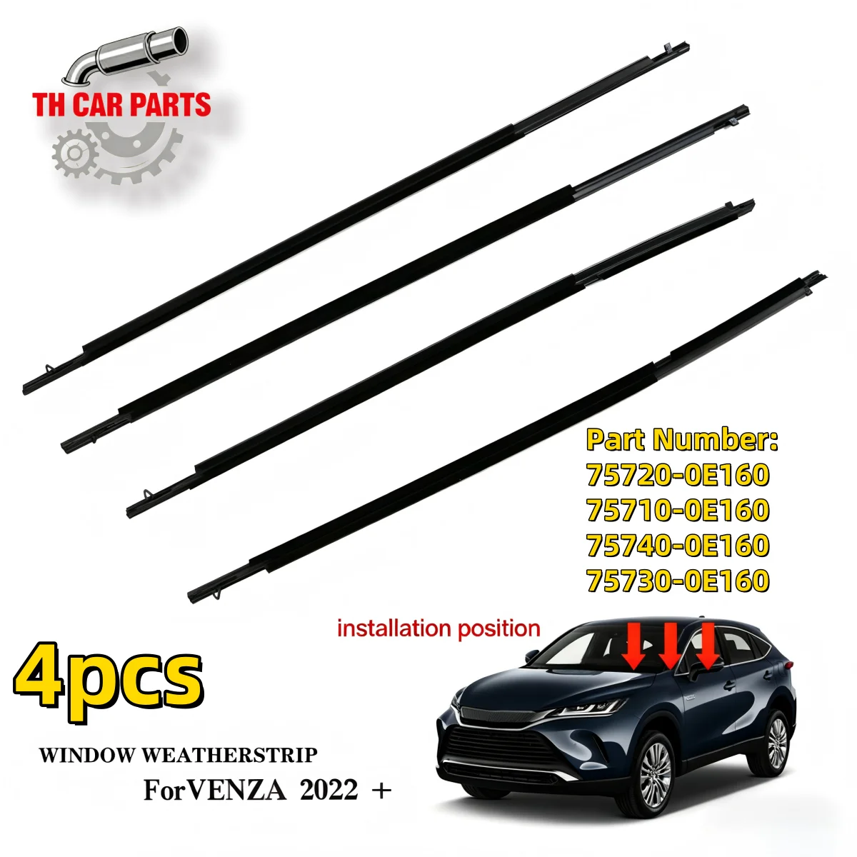 

Car Window Weatherstrip For For 2022+ Toyota Venza Window Moulding Trim 75720-0E160 75710-0E160 75740-0E160 75730-0E160
