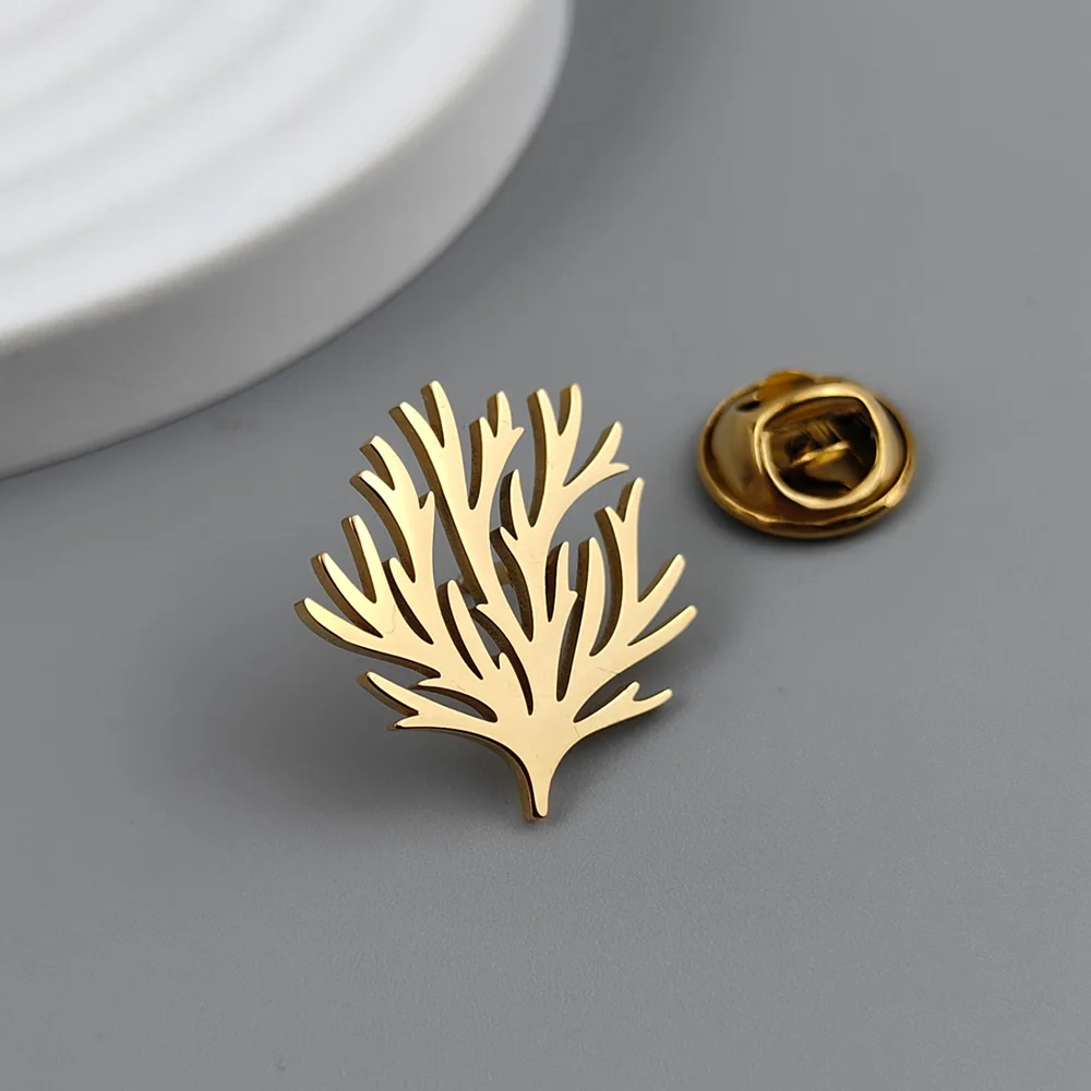 Stainless Steel Seaweed Tree Brooch for Men Suit Lapel Pins Men Jewelry Accessories Personalized Wedding Party Gifts for Dad