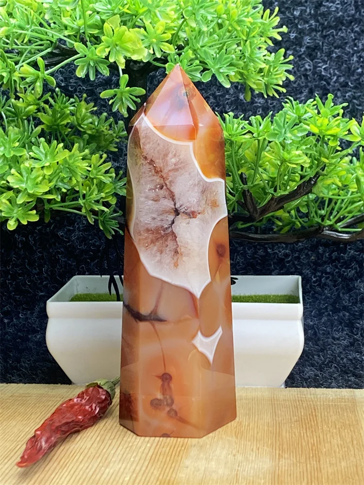 Natural Ruby Red Agate Chalcedony Obelisk Reiki Healing Crystal Wand Meditation Wiccan Sacrifice Home Decor Holiday Gift