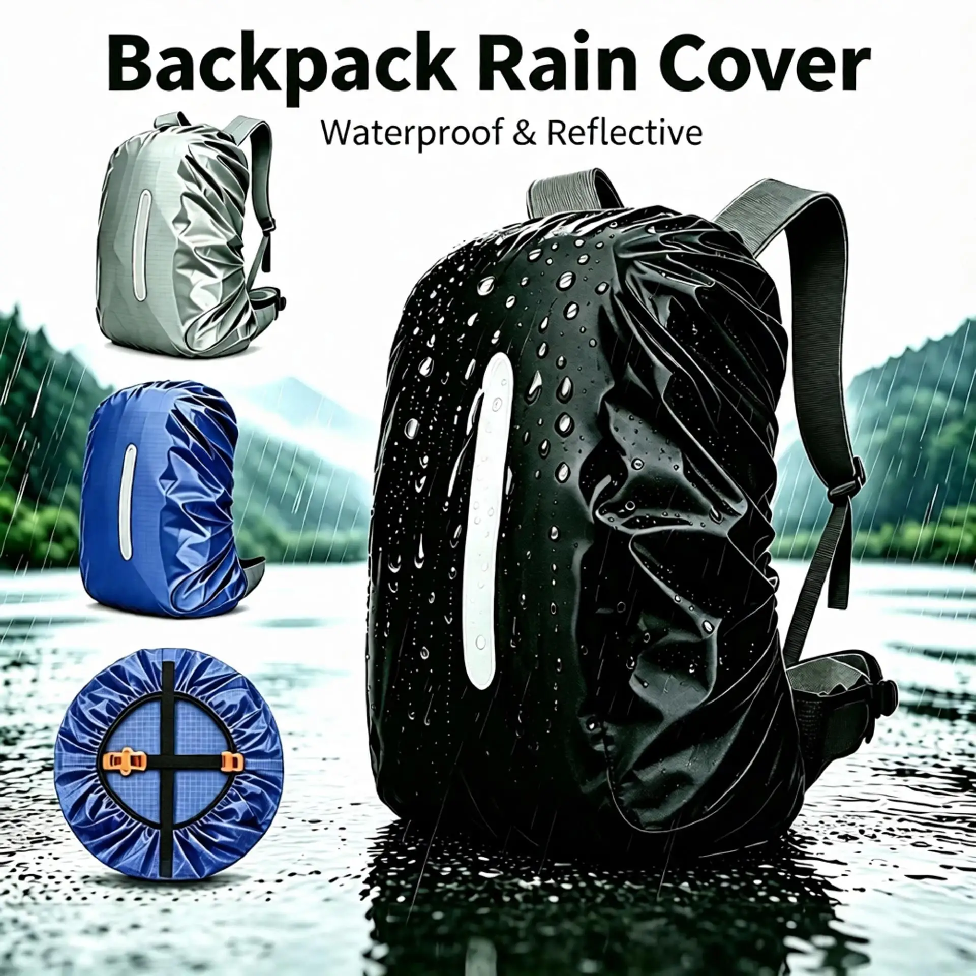 Ultralight Hi-Visibility 35-80L Backpack Rain Cover with Reflective Strip Anti-Dust for Hiking Camping Cycling Travel