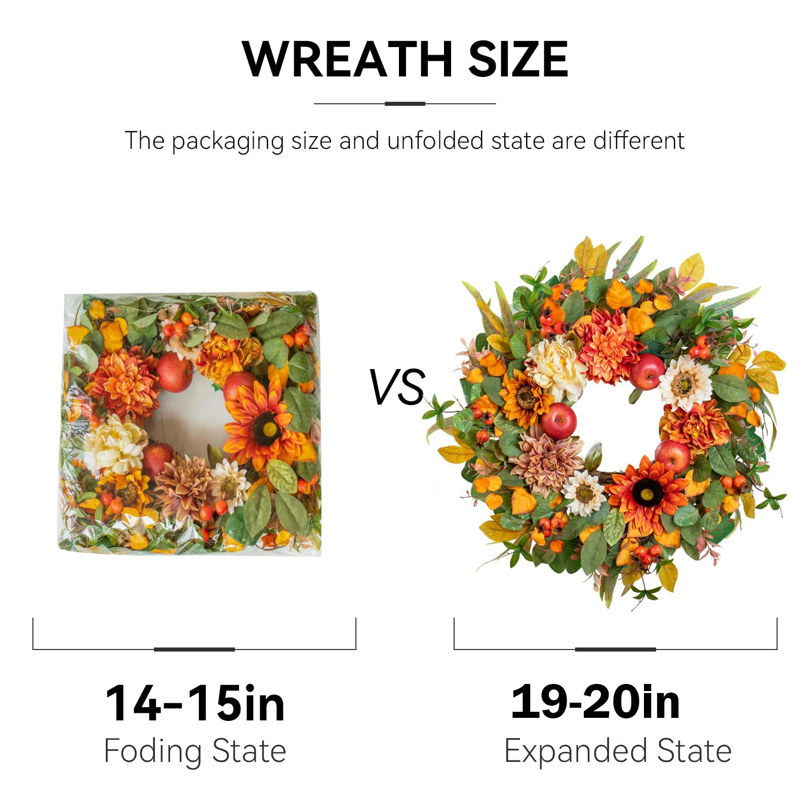 Yannew 20inch Fall Wreaths for Front Door Autumn Rustic Harvest Wreath with Sunflowers Apple Berries for Outdoor Home Wall Decor view 5