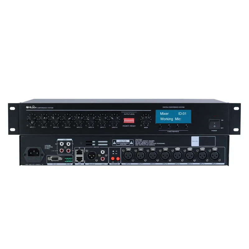 Professional Pre Amplifier Sound Feedback 8 Way Phantom Power Microphone Mixer with Video Tracking