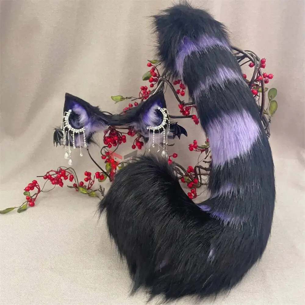 

New Hand Made Work Hallowee Devil Cat Ears Wing Hairhoop Earrings Tail To Choose Custome Accessories Custom Made