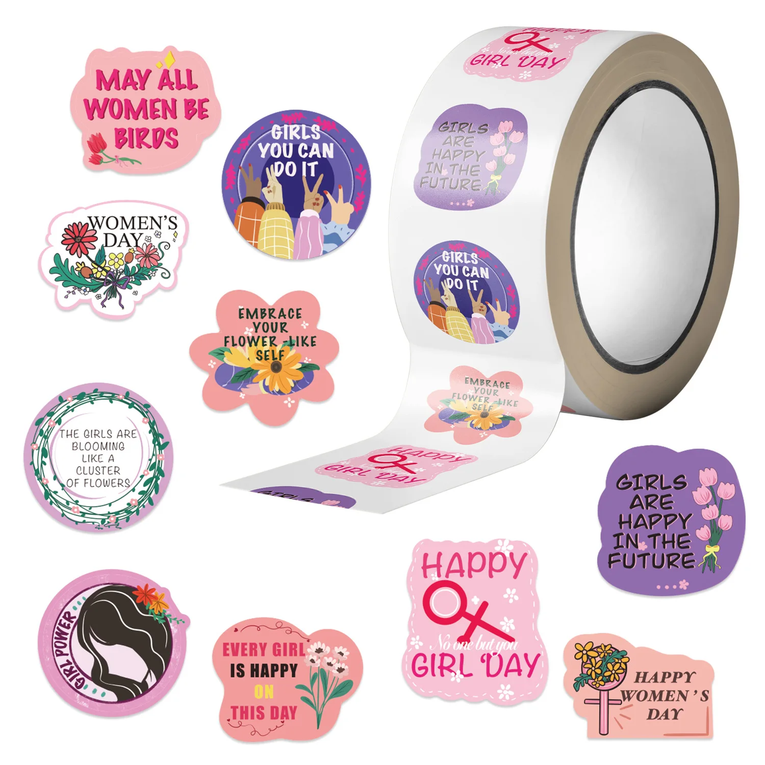 

500PCS Cartoon Women's Day Roll Stickers DIY Guitar Refrigerator Phone Laptop Water Cup Skateboard Planner Supplies Stickers