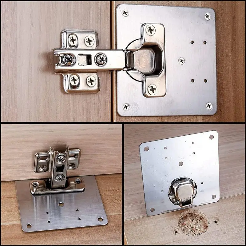 DT39 10 Pcs Cabinet Hinge Repair Plates Kits Cabinet Hinge Repair Kit for Furniture Cabinet Door Stainless Steel