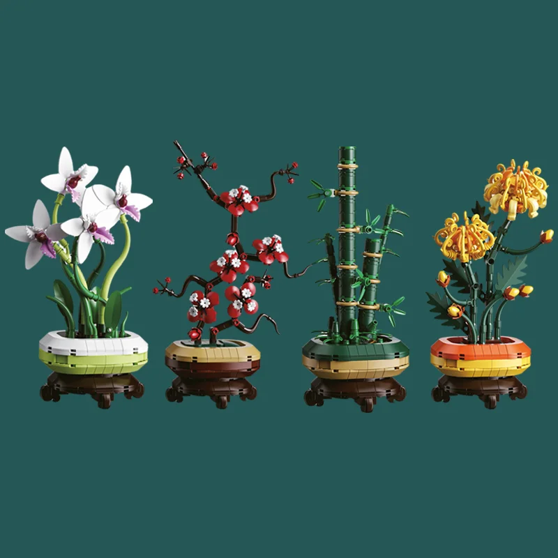 

Building Blocks Botanicals Sets Plum Blossom Bamboo Chrysanthemum Orchid Flower Home Decorative Plant Model for Adults Toys Gift