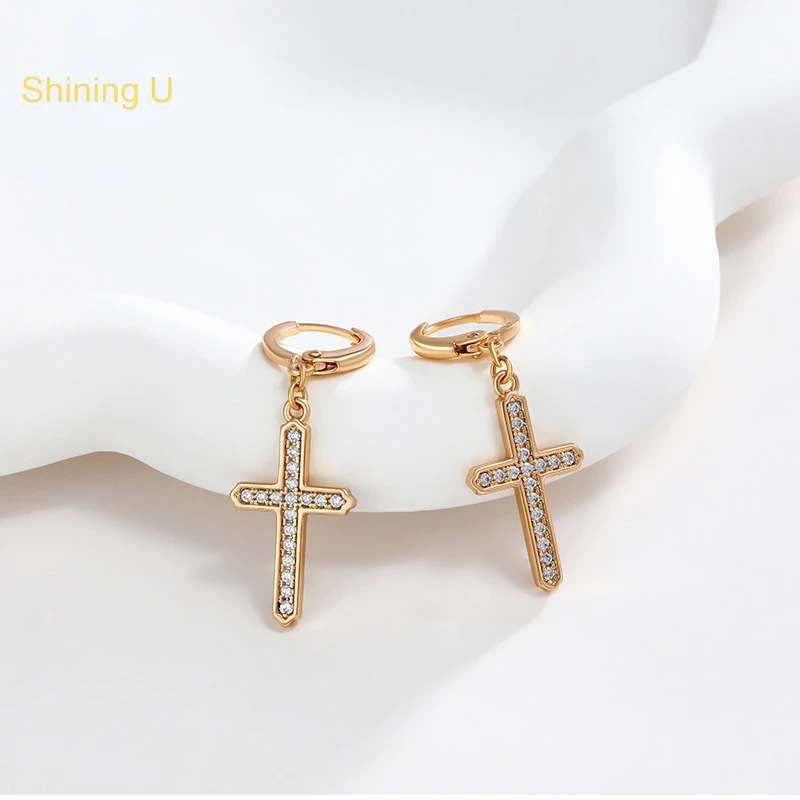 

Shining U Cross Dangle Earrings for Women 18K Gold Color Fashion Jewelry