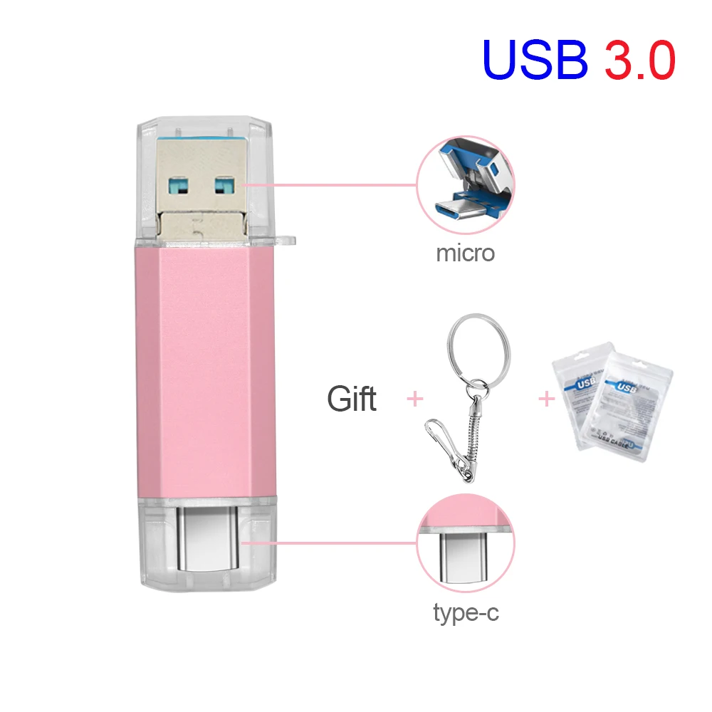 Unidad Flash USB OTG 3 en 1, Pendrive 3,0, tipo C, Micro USB, 32GB, 64GB, 128GB, 256GB