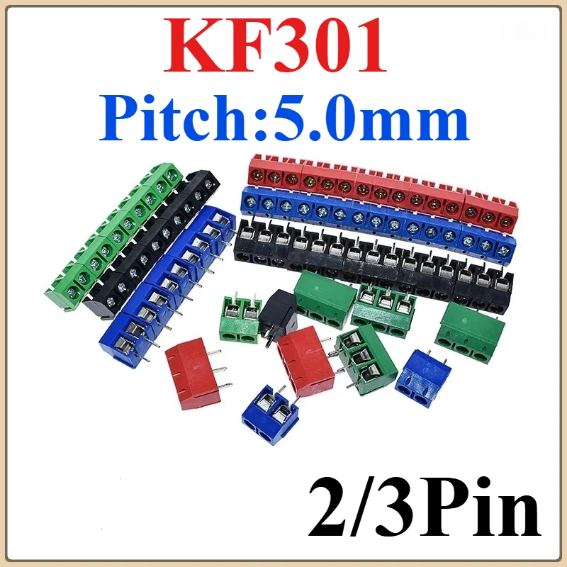 KF301 PCB Terminal Block Connector Assortment Kit 10/20pcs Straight Pin Pitch 5.0mm 2P 3P Screw Terminal Blocks for Electronics