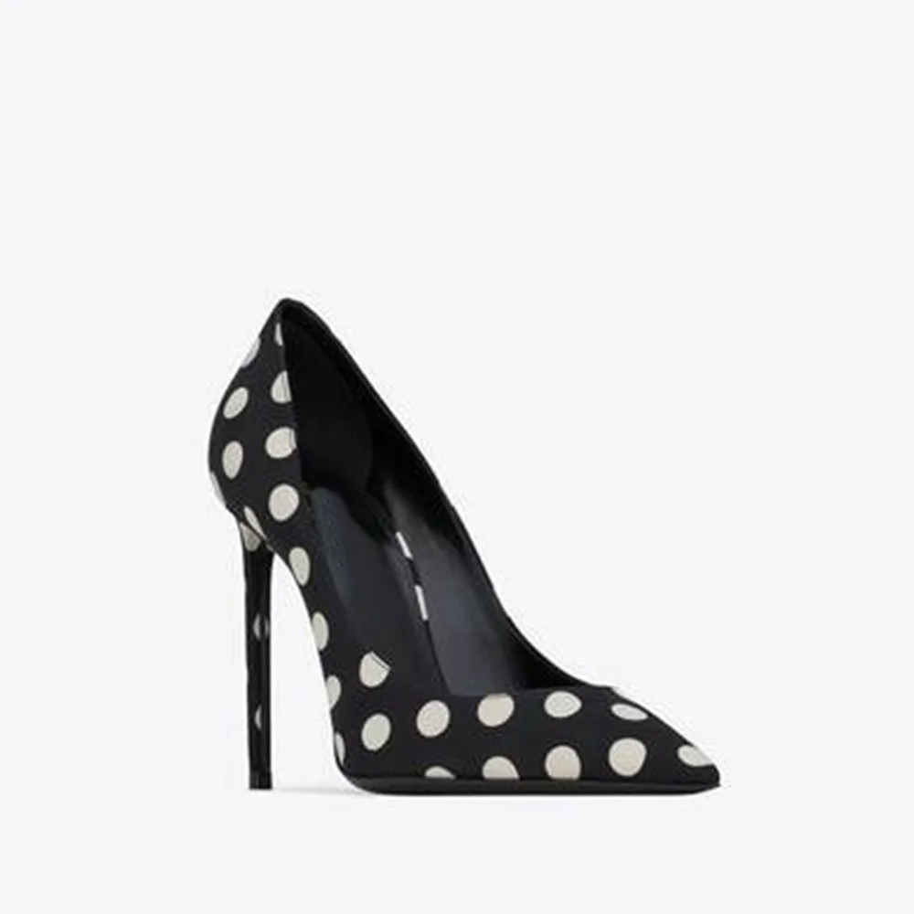 Polka-Dot Printed Women Pumps with A Pointed Toe Covered Stiletto Heel Fashion High Heels Low-Cut Vamp 10.5 Cm / 4.1 Inches