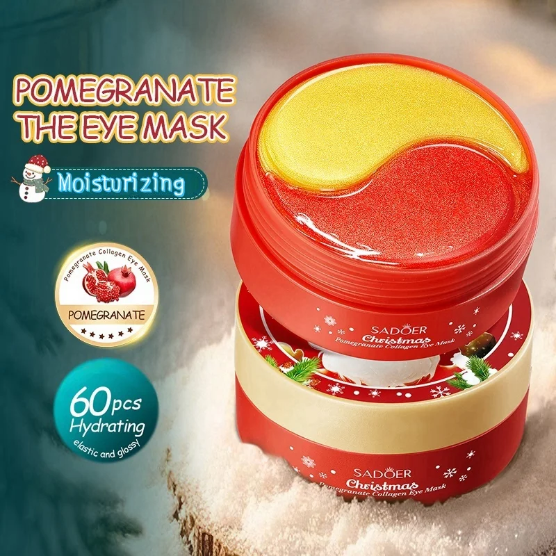 

80g×60 Pieces of Christmas Red Pomegranate Collagen Eye Mask, Rich in Pomegranate Extract, Fresh Pomegranate Fragrance, Silky and Non-Greasy, Provides Moisturizing and Caring for Skin, Relieving Dryness, Maintaining Moisturizing, Delicate, Smooth and Tran