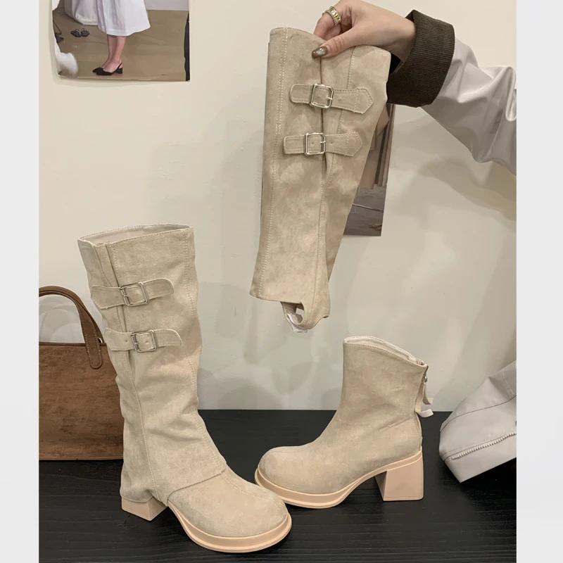 

Eilyken модные комбинированные женские ботильоны на молнии с пряжкой на ремне в стиле панк, туфли на низком квадратном каблуке с круглым носком