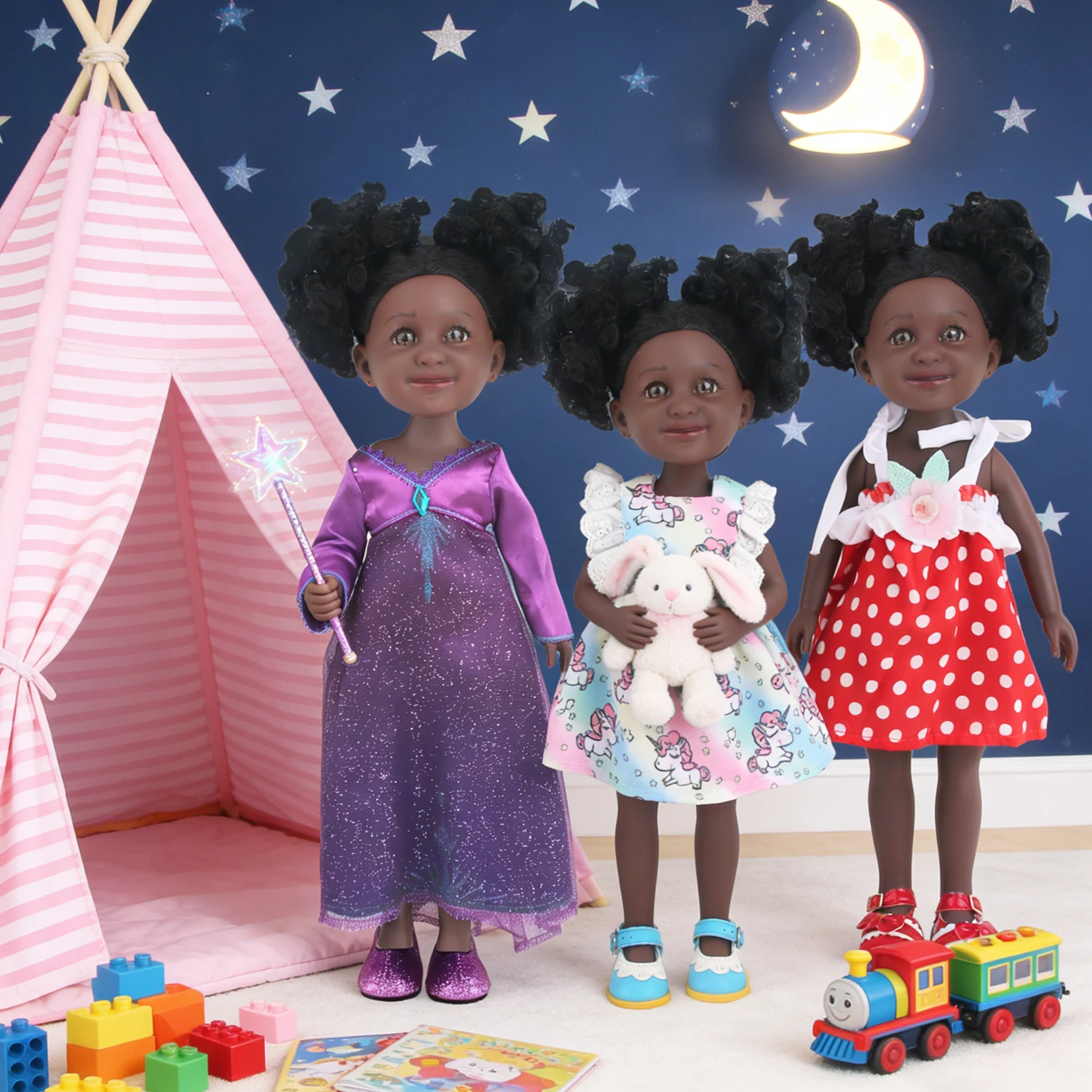 

14 Inches Black Baby Girl Dolls With Cute Black Curly Hair 35CM Simulation American Doll With Jewel Like Eyes Shoes,Dress Toy