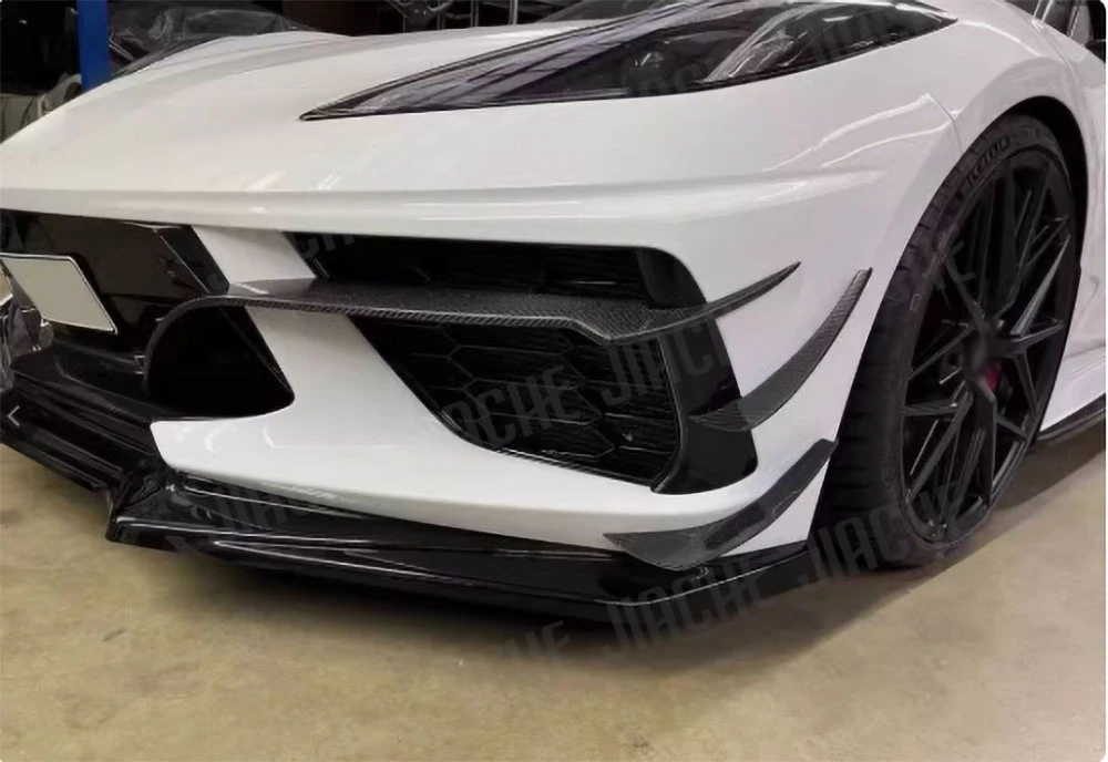 

Плавники переднего бампера из углеродного волокна, боковые разветвители, аксессуары для Chevrolet Corvette C8 2020-2021, накладка на переднее вентиляционное отверстие, канатуры