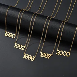 Stainless Steel Trendy Charm Year Number Necklaces for Women Birth Special Date 1982 1989 2000 Birthday Gift from 1980 to 2023