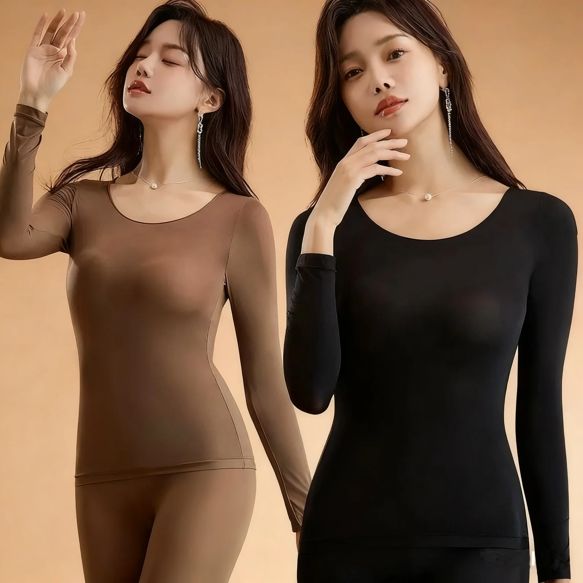 

1Set Spring Autumn Women Thermal Underwear Ultra Thin Skin Care Clothing Winter Clothes Seamless Warm Lingerie Women Thermal Set