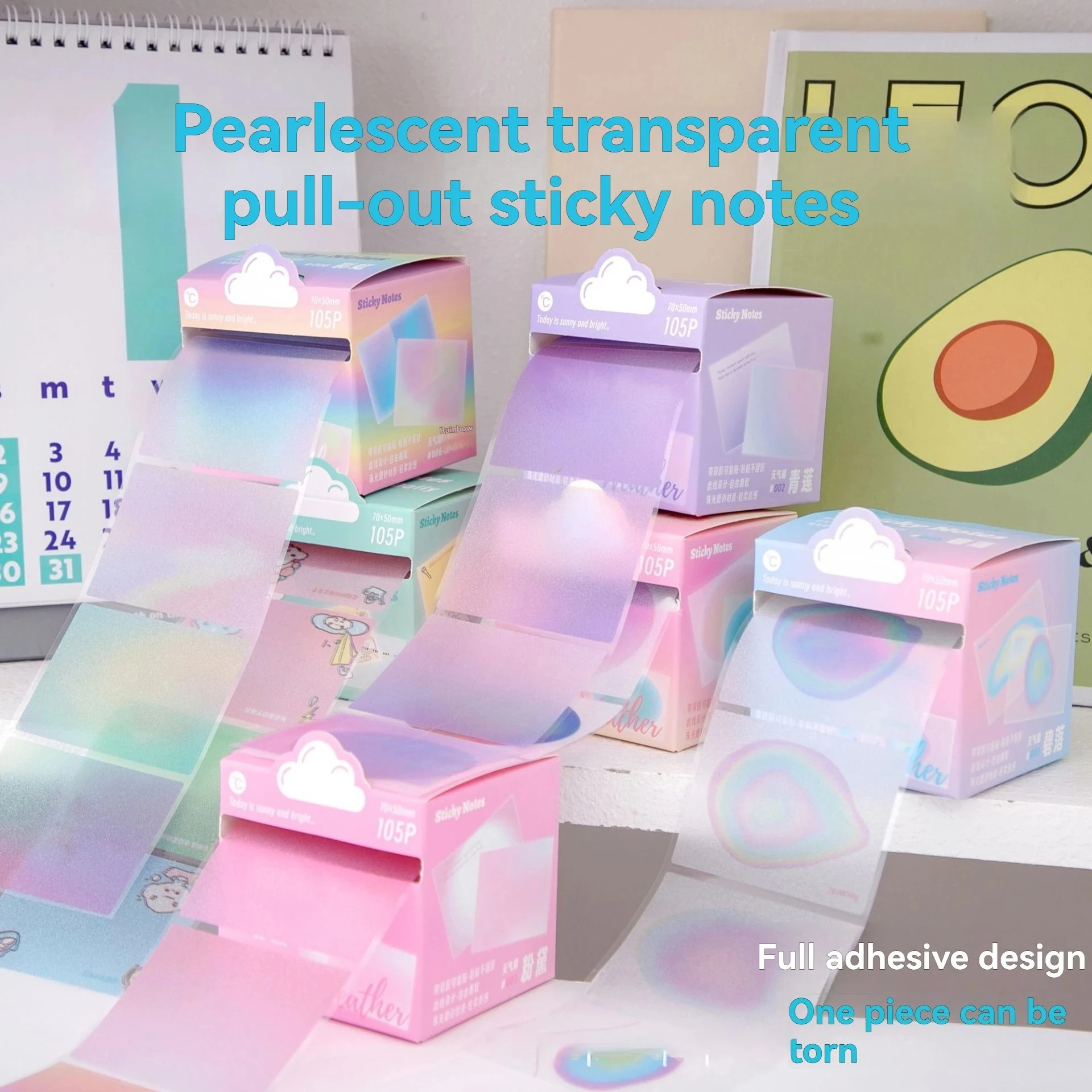 105-Piece Cartoon-Themed Transparent Sticky Notes, Adorable Pull-out Memo Paper, Kawaii Fashion Stationery Stickers Gifts