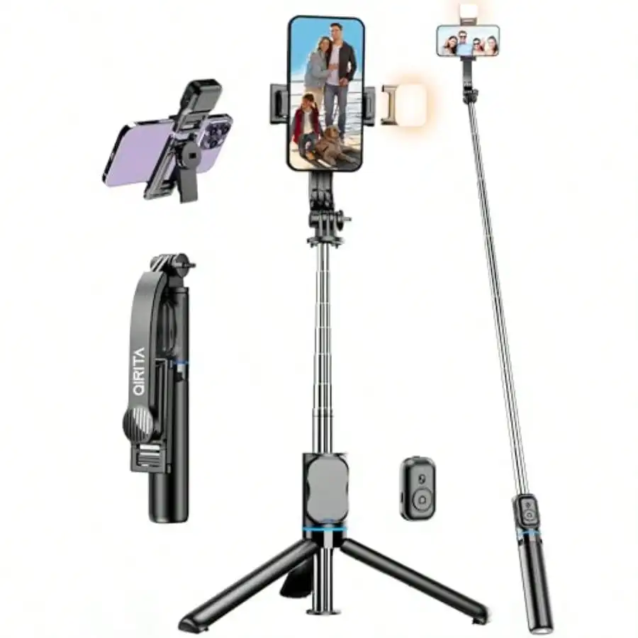 

42" Selfie Stick Tripod With Fill Light Extendable Phone Stand All-In-1 Selfie Stick Travel Tripod With Detachable Remote And Phone Holder Cell Phone Tripod Compatible With /Android