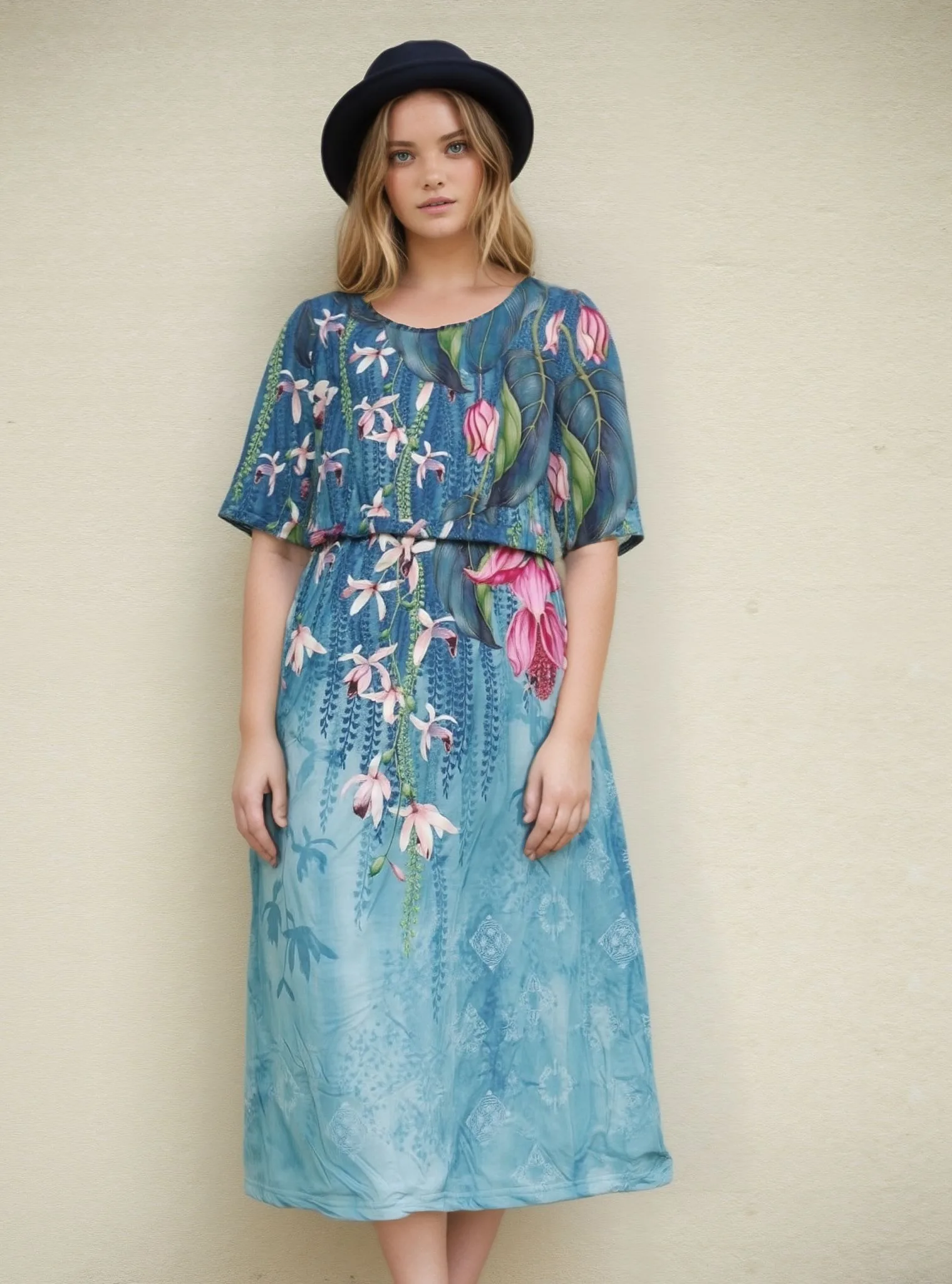 

2025 европейское и американское летнее женское новое повседневное прямое платье средней длины с круглым вырезом и цветочным принтом