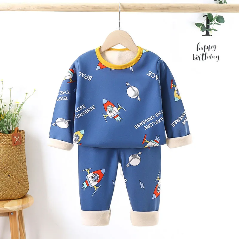 Children Padded Underwear Sets Autumn and Winter New Long-Sleeved Autumn Clothes and Trousers Warm Boys and Girls Home Clothing