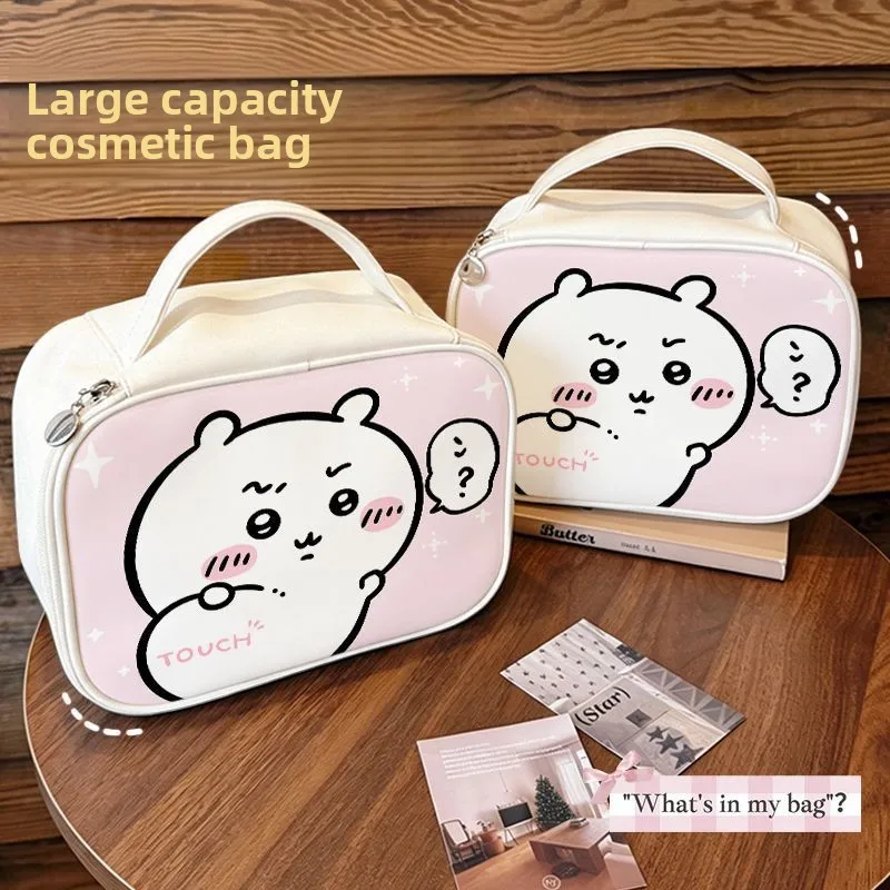 Chiikawa Cosmetic Bag, Cute Travel Toiletry Organizer Bag with Makeup Brush Partition, Portable Storage Pouch for Women Girls