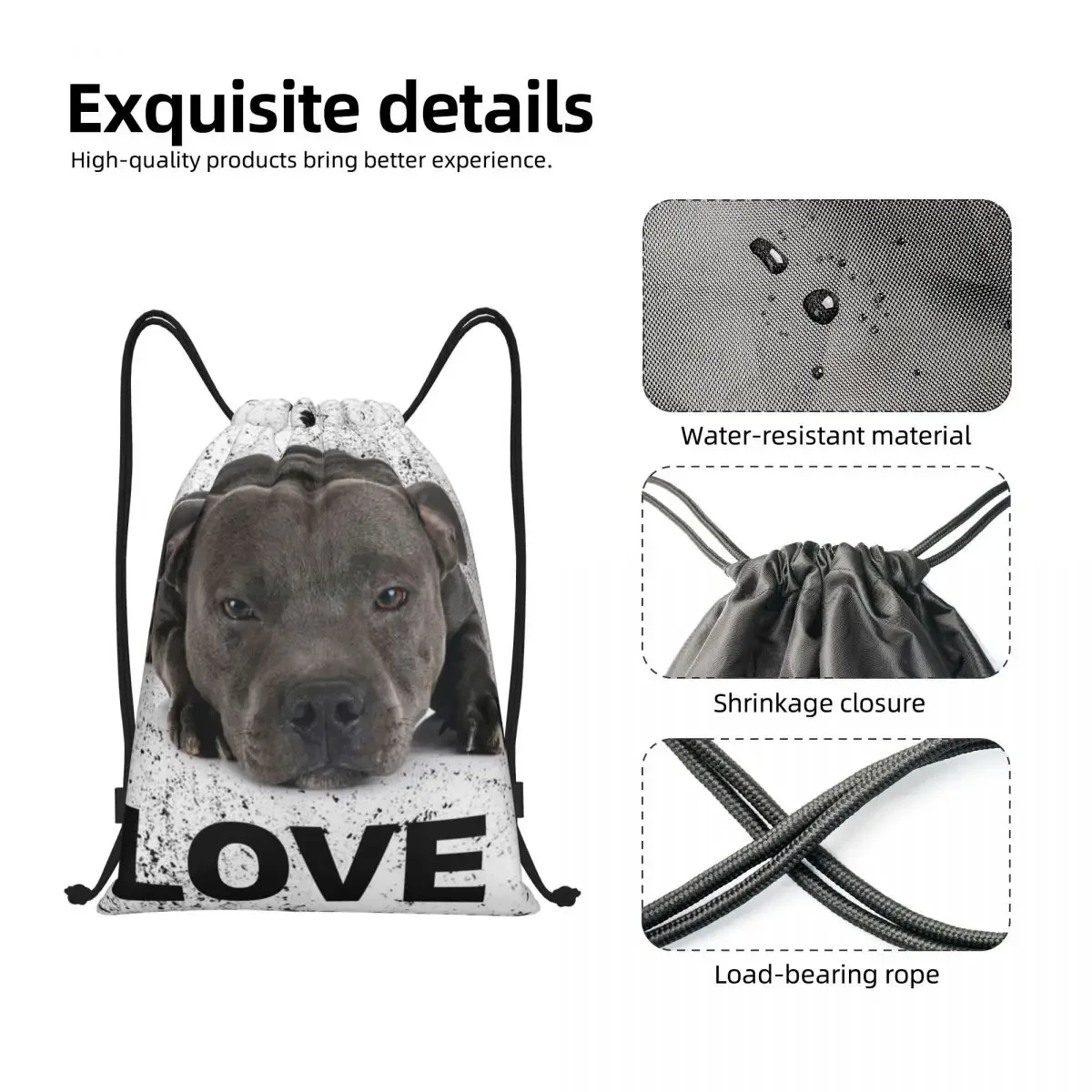 Cute Staffordshire Bull Terrier Dog Love Drawstring Backpack Sports Gym Bag for Women Men Animal Training Sackpack