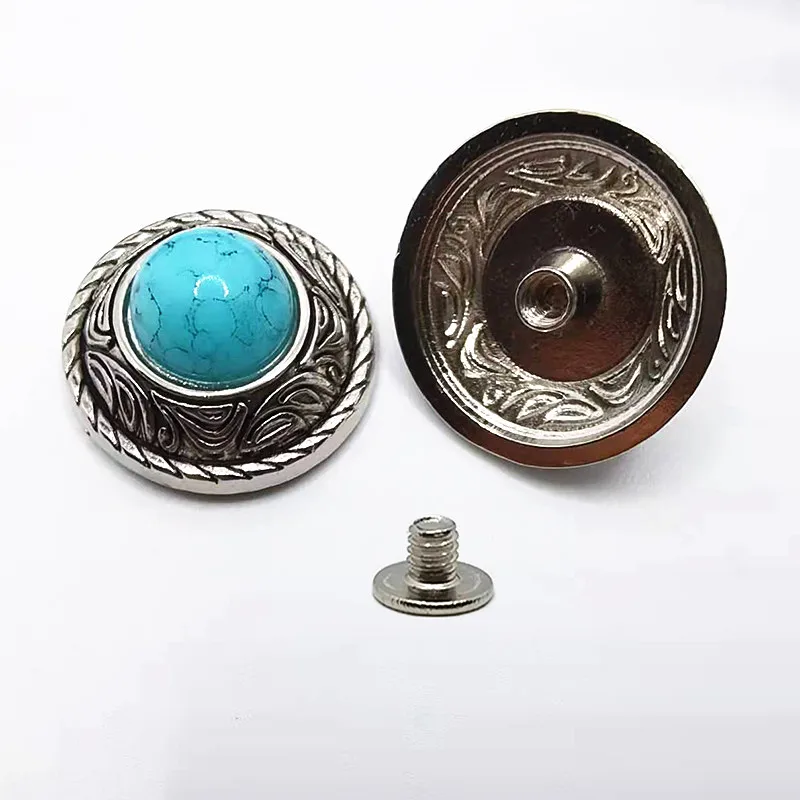 5PCS Retro Imitation Turquoise Round Decorative Concho Buttons Metal Castings Conchos Screw Back DIY Leather Craft Accessories