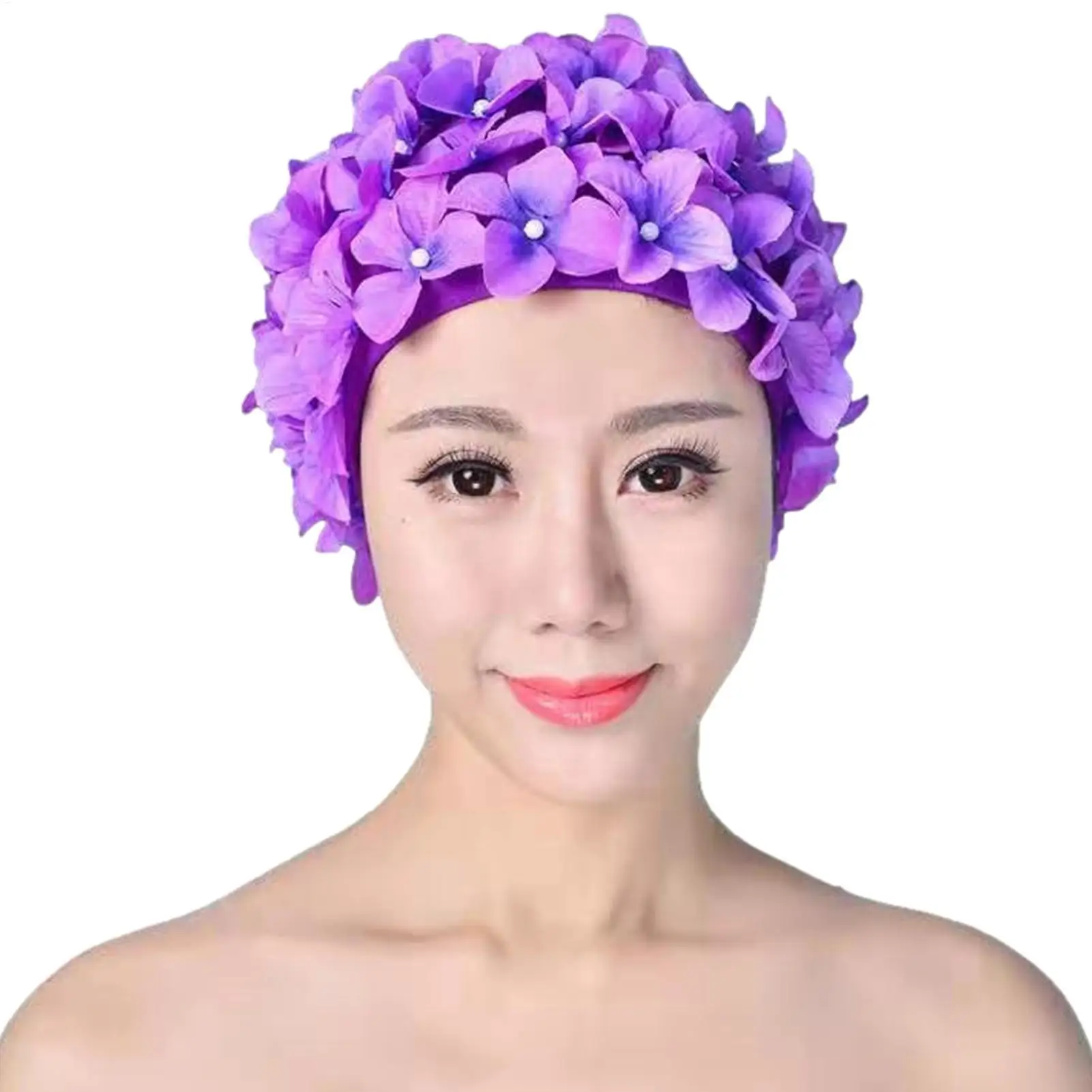 Schwimmen hut 3D Blütenblatt Schwimmen Caps Für Langes Haar Im Freien Frauen Mode Retro Blume Kappe Zarte Badekappe – Detail 7