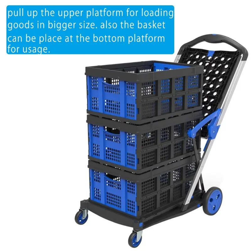 Collapsible Utility Trolley Porrtable Grocery Cart Aluminum Shopping Cart Folding Cart with Basket