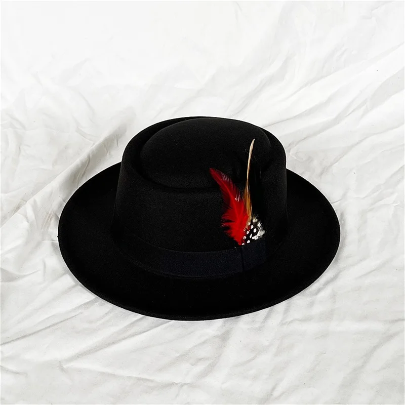 Women's Flat Fedoras Hat Classic Retro Boater Hats with Feather Decor Casual Panama Dress Cap for Clothes Accessories