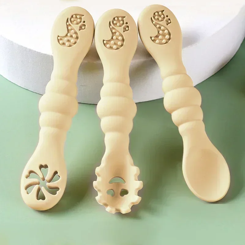 Ensemble d'ustensiles en silicone pour bébé, cuillère, fourchette, alimentation, tout-petit, apprendre à manger, formation, fourchette souple, couverts, ustensiles pour enfants, 3 pièces