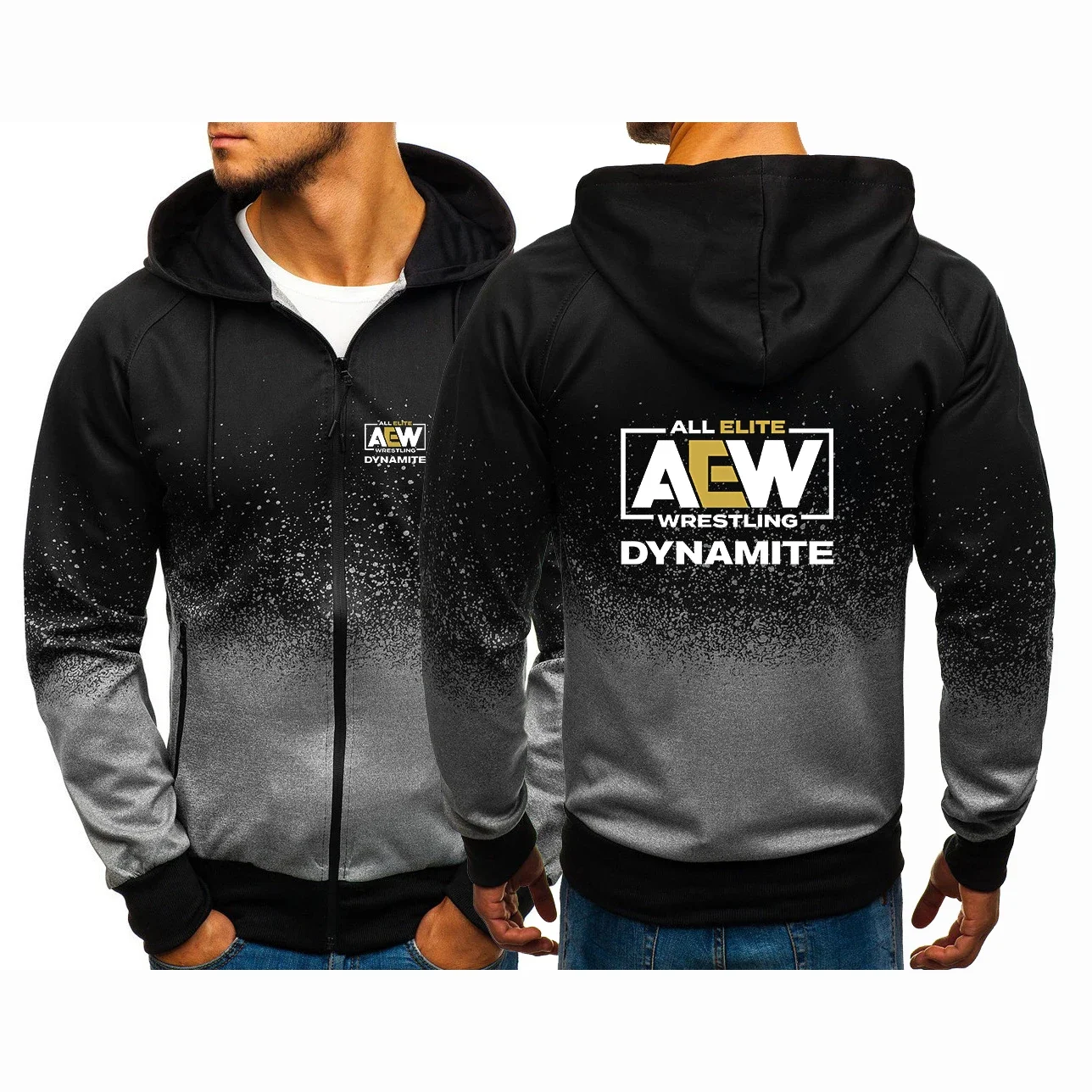 All Elite AEW Wrestling 2024 Men New Spring Autumn Printing Casual Harajuku Fashion Gradient Color Coat Zipper Hoodie Tops