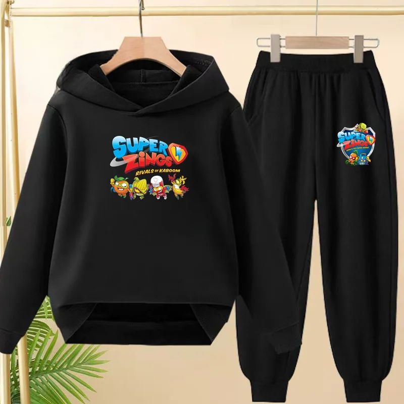 

Children's Sportswear, Cartoon and Anime Printed Hooded Sweatshirts and Long Pants Sets, Loose Clothing for Boys and Girls