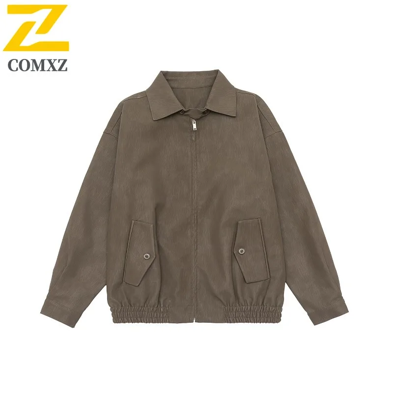 

COMXZ American Vintage Turn Down Collar Leather Coat Men Autumn Winter New Premium Casual Loose Versatile Leather Jacket Price