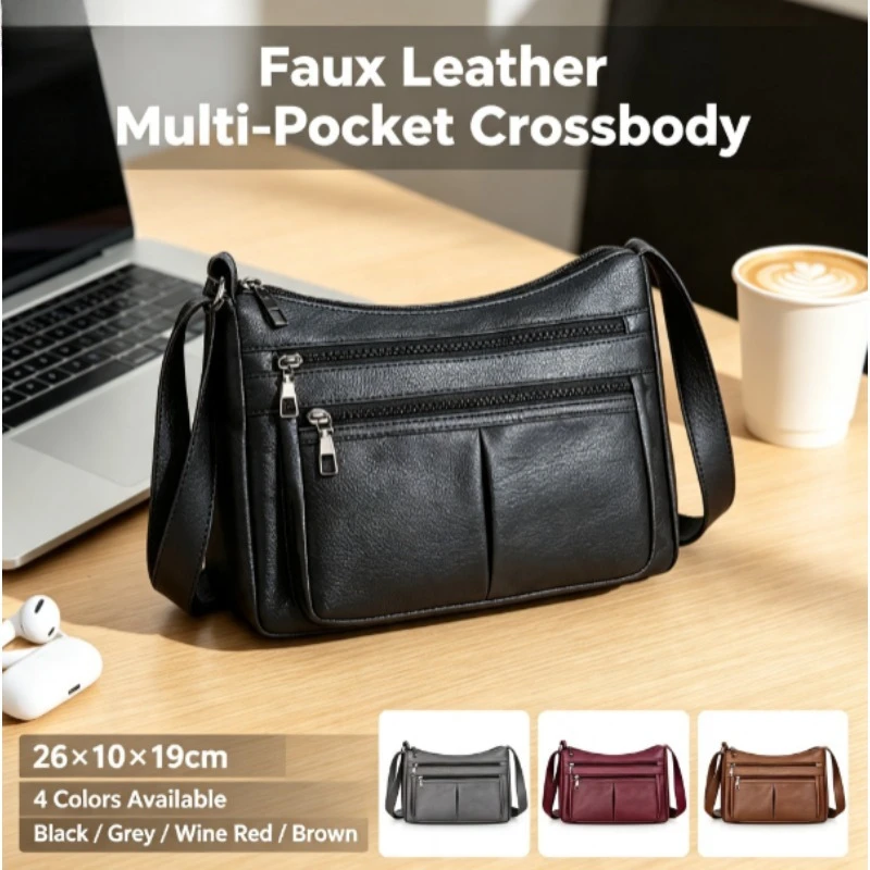 Soft Leather Mom Handbag, Large Capacity Korean Style Women Crossbody Shoulder Bag, Fashion Daily Purse for Middle Aged Ladies