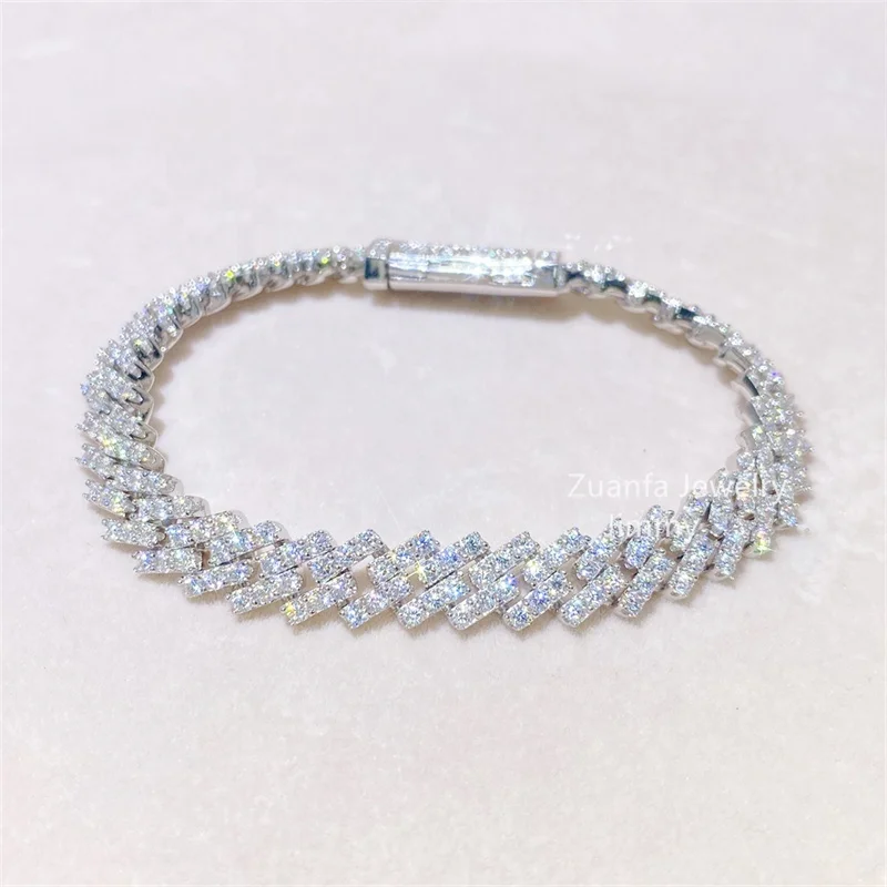 925 Sterling Silver Iced Out Jewelry 8mm Moissanite Cuban Bracelet VVS Moissanite Link Cuban Bracelet