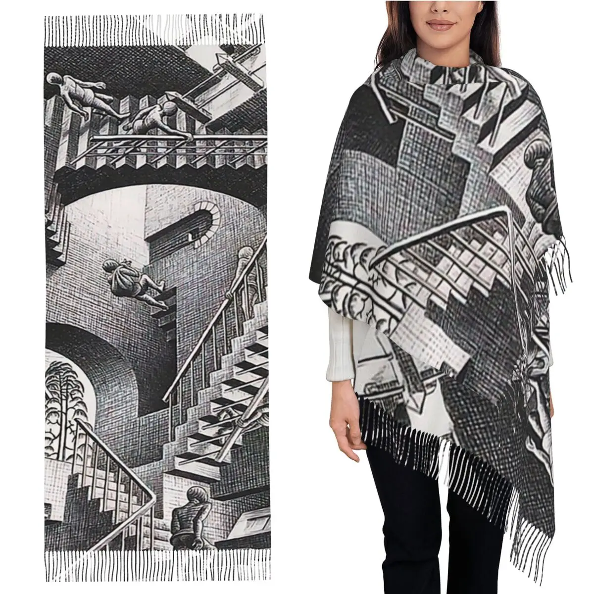

Maurits Cornelis Escher, картины M C Escher, M C Escher, шарф с кисточками, шарфы, шали и накидки, осенне-зимняя шаль