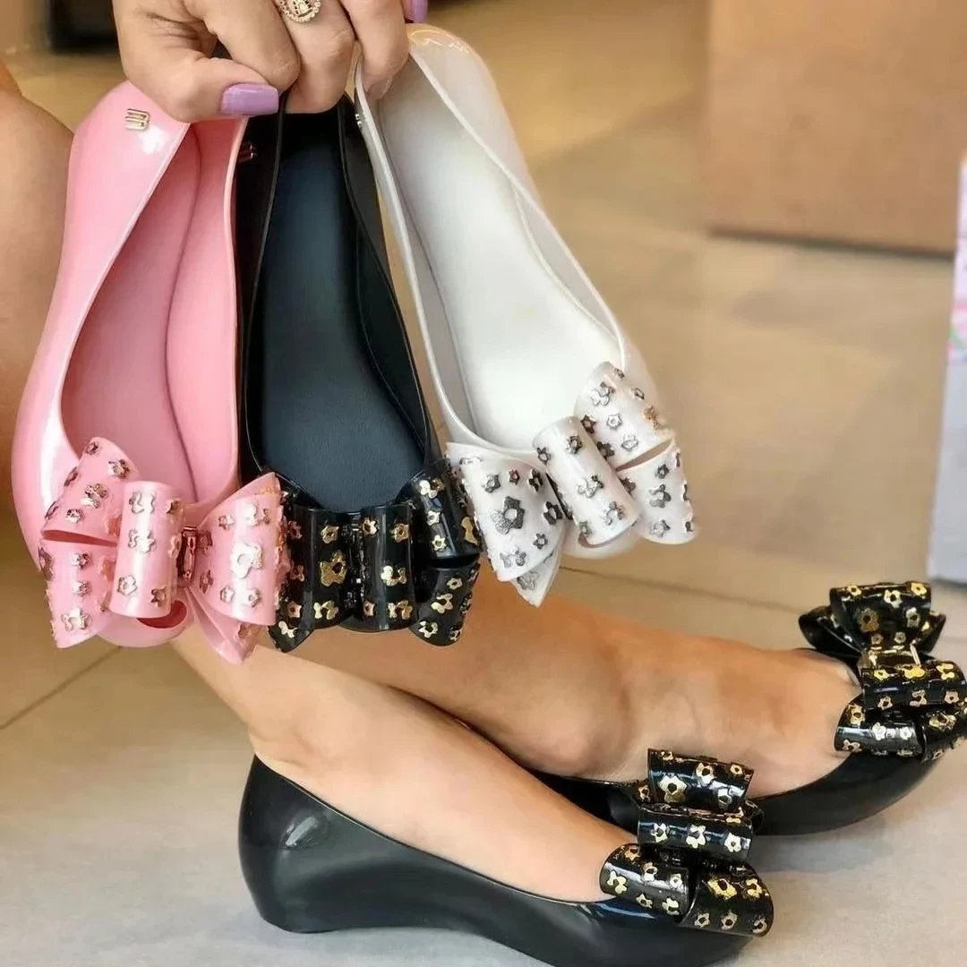 Mini Melissa Bow scarpe singole da donna per adulti ragazze bocca di pesce Jelly Shoes Ladies Slope Heel Low Top sandali scarpe da spiaggia femminili