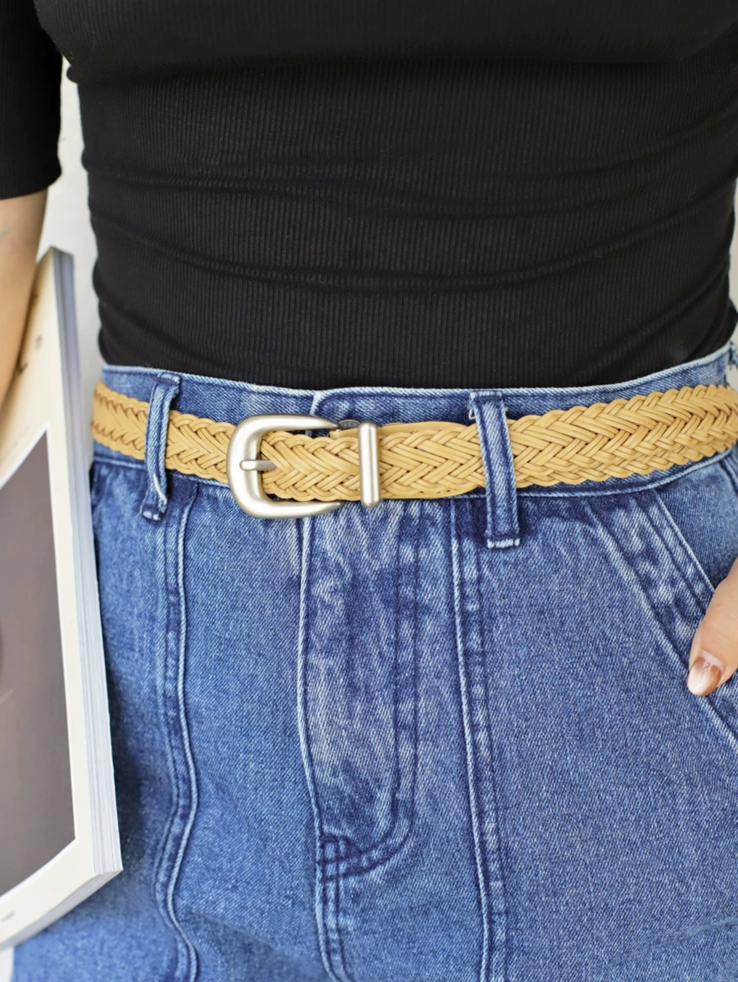 Women Braided Leather Belt Vintage Metal Pin Buckle Waist Belt For Jeans Dresses Casual Ladies Decorative Waistband