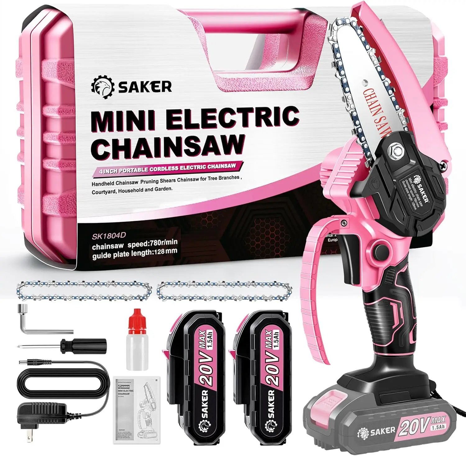 Mini Chainsaw Portable Electric Pink Mini Chainsaw Cordless Handheld Chainsaw for Tree Branches Courtyard Household and Garden