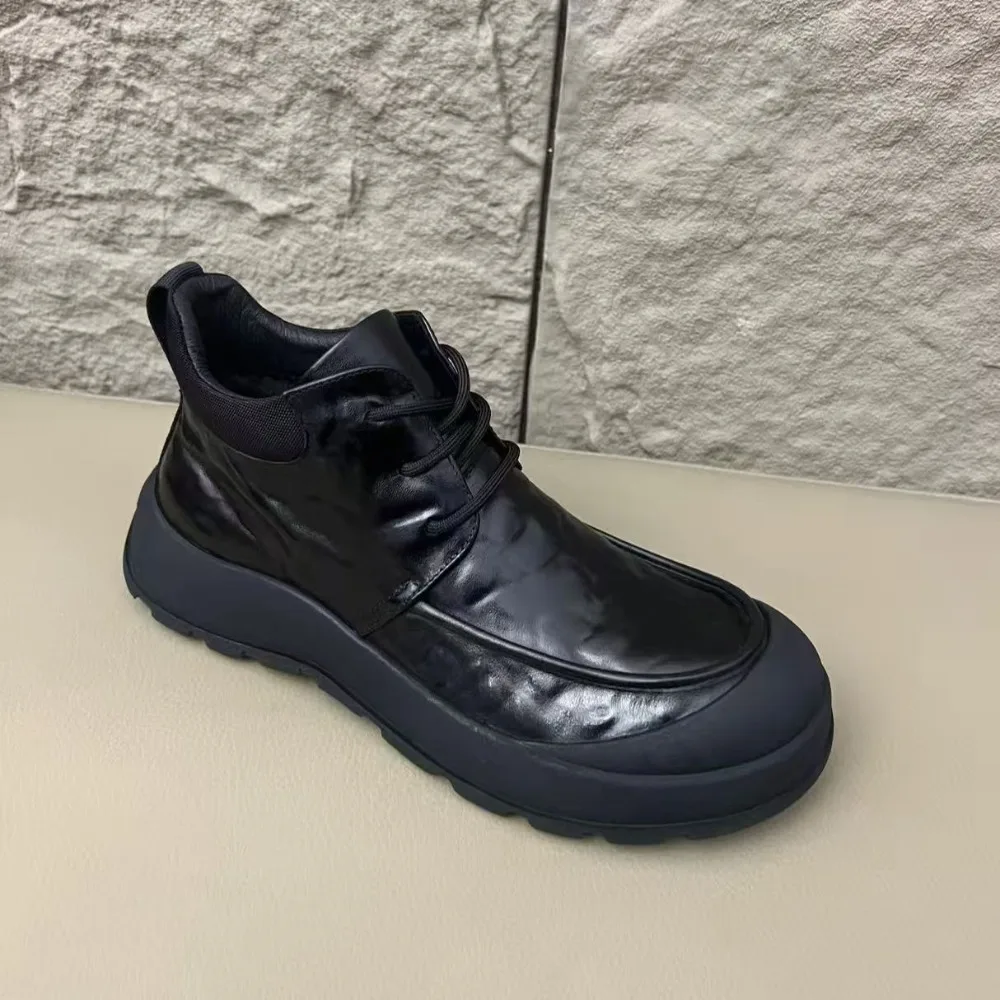 

High Top Leather Shoes Men's Ankle Boots High Top Business Casual Leather Shoes Men's Fashion Non-slip Men's Cotton Shoes