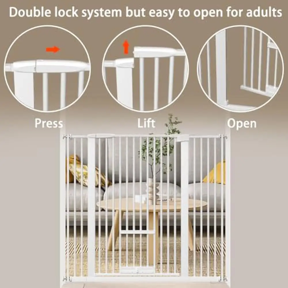 40.55" Tall Extra Wide Pet Gate with Small Door and Double Lock Durable and Adjustable Indoor Safety Proof Gate Dogs Cats and