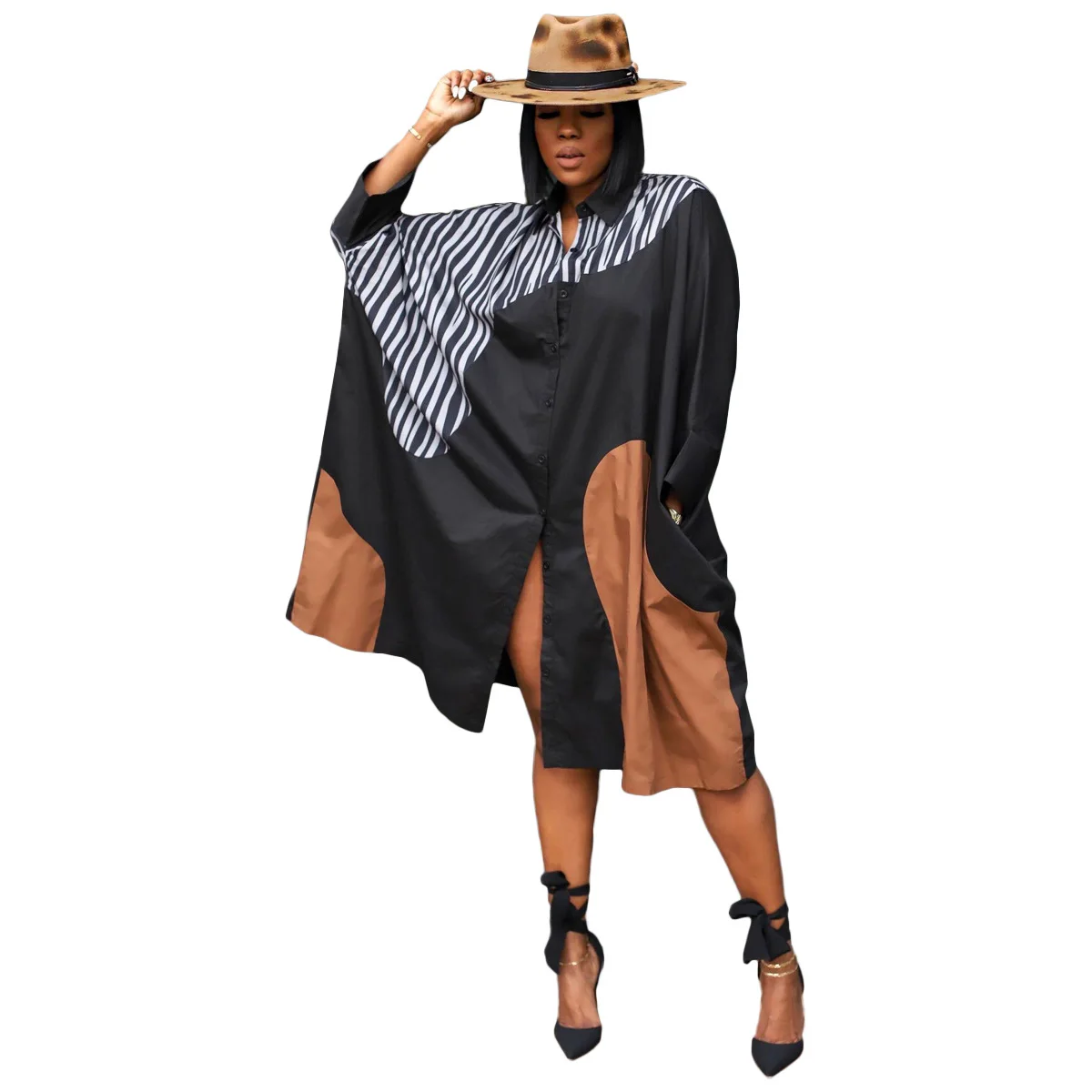 

African Shirt Dress Women Batwing Sleeve Boubou Fashion New Print Patchwork Loose Casual Robes Long African Dress Vestidos 2023