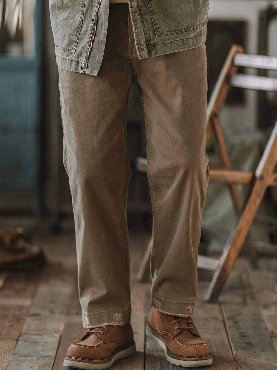 Indigo Amekaji American vintage Chino Frayed Distressed Overalls Japan fashion Cotton Loose Straight Trousers