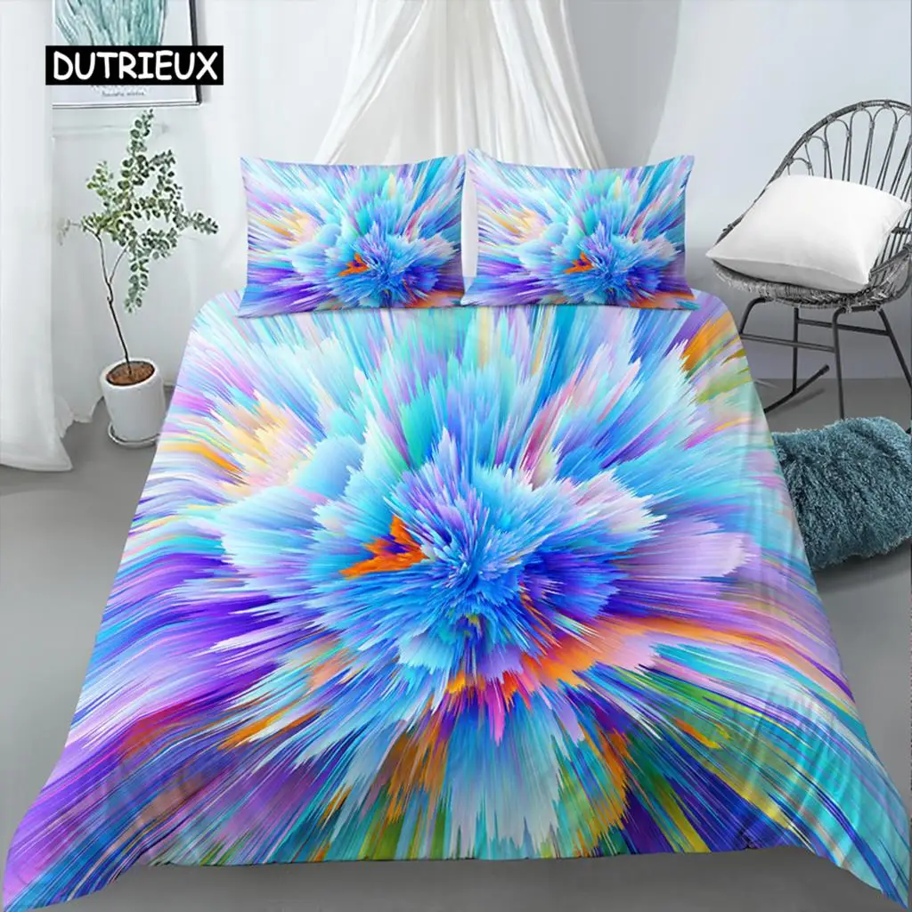 

3D Tie Dye King Queen Duvet Cover Colorful Splash Ink Style Bedding Set for Kids Teens Adults Modern Art Polyester Quilt Cover