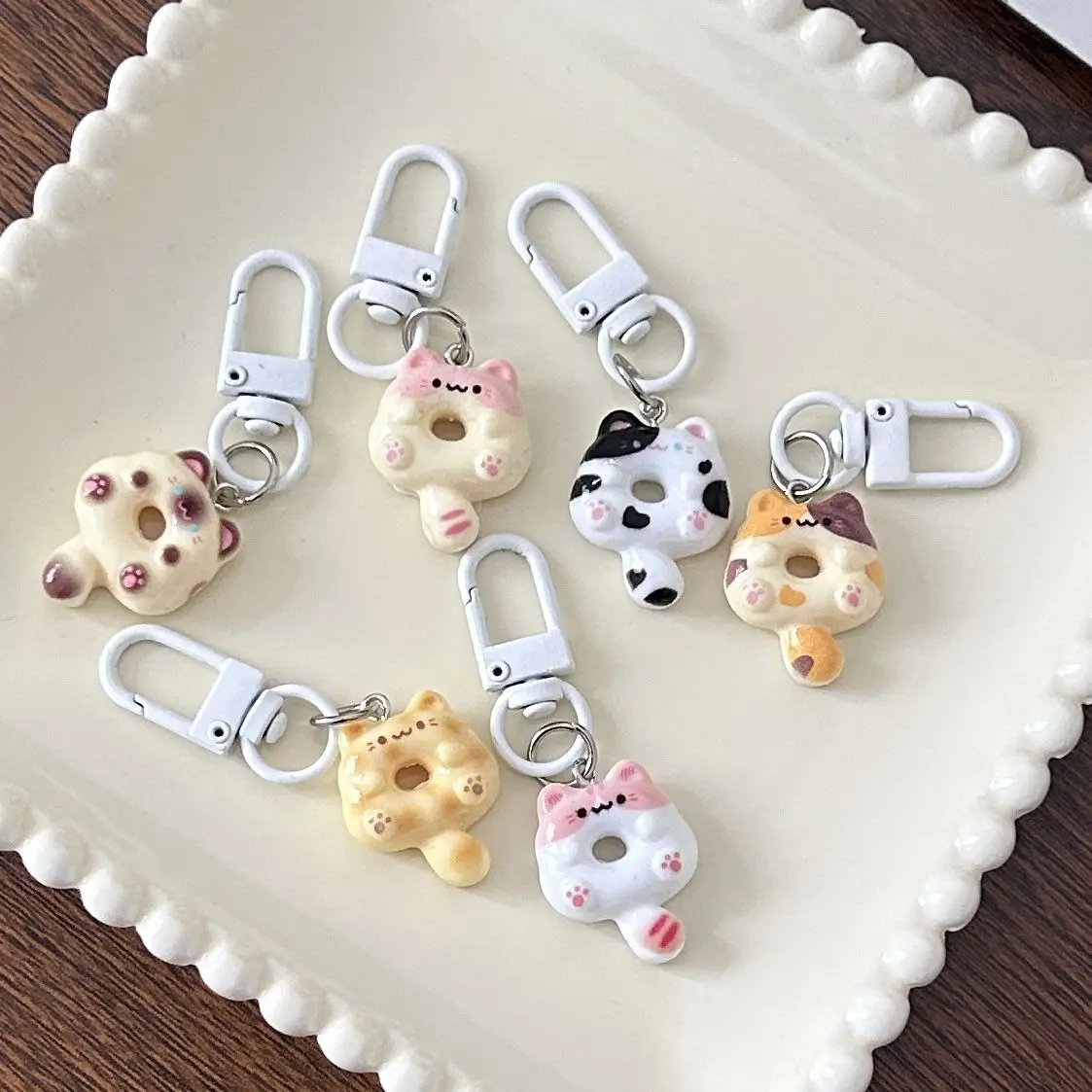 Cute Cat Donut Keychain Phone Strap Lanyard Cases For CCD Camera Airpods Schoolbag Ins Korea New Anime Kawaii Charms Pendant