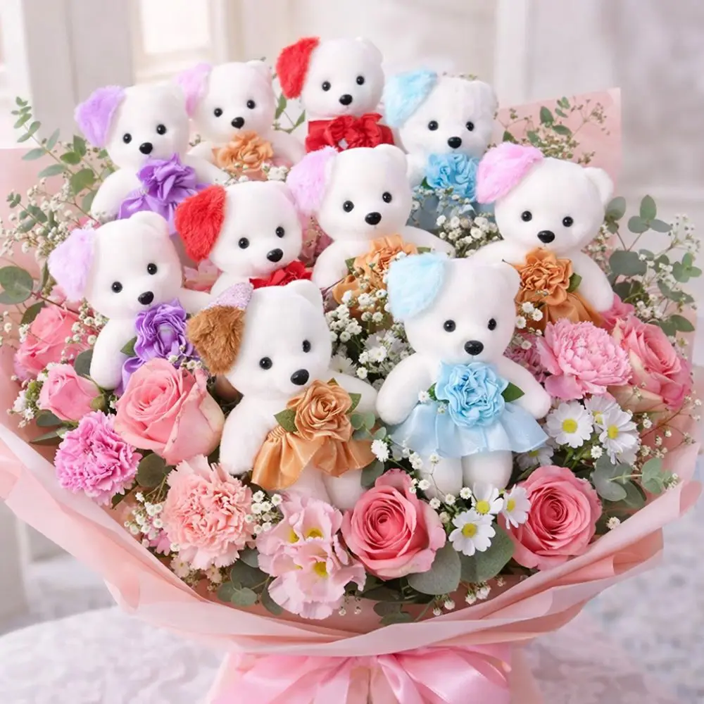 10Pcs/Set Cartoon Bouquet Decoration Bear Doll Soft Stuffed DIY Bear Bouquet Accessories Bear Doll Bouquet Decoration